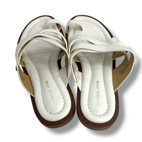 Michael Kors White Nora Toe Ring leather Sandals Size 7 Strappy Flat Sandals - Picture 8 of 11